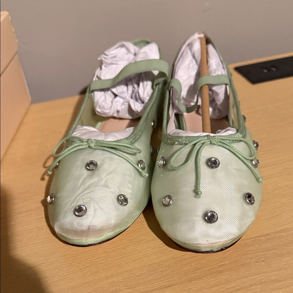 Loeffler Randall Mint Green Embellished Flats